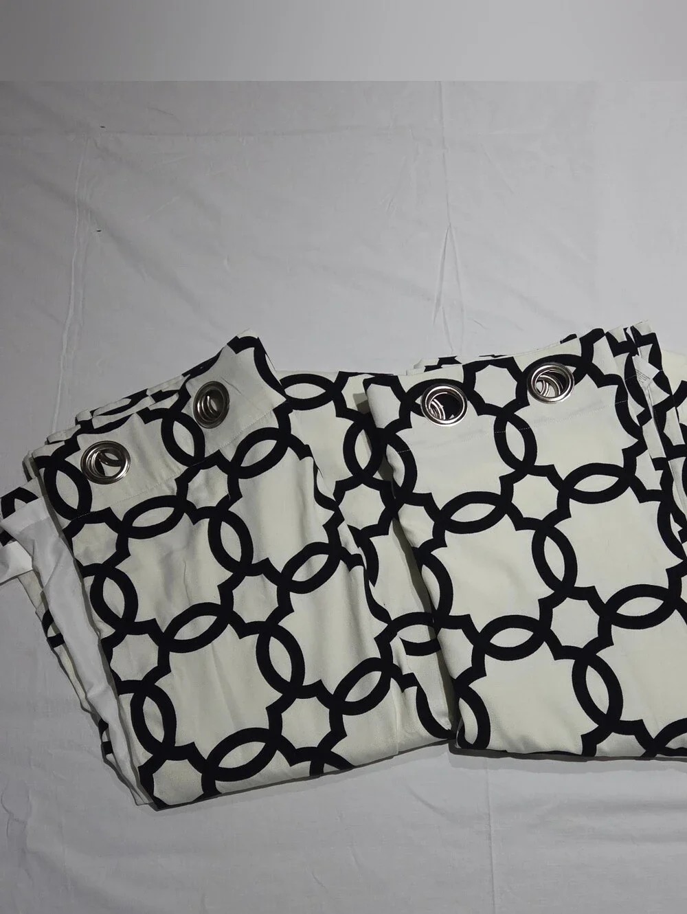 Pier 1 Imports White Black Velvet Arabesque Curtain Panels Set of 2 50